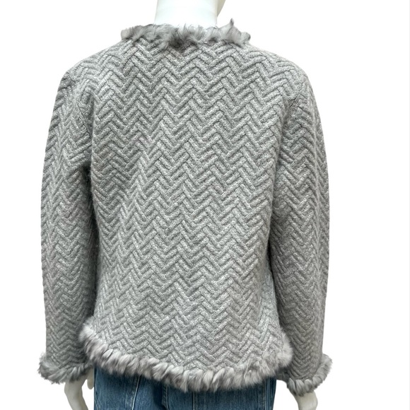 Penny Lane Fur Trim Wool Angora Cable Knit Women Cardigan Sweater Cottage Core - Picture 7 of 16